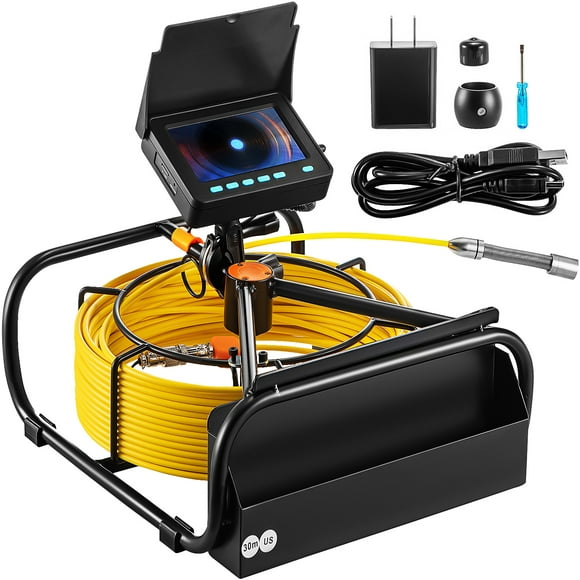 VEVOR Sewer Camera 30M Cable Pipeline Inspection Camera 11cm TFT LCD Monitor Pipe Camera Screen Waterproof IP68 Duct Inspection Camera with 6PCS LEDs 8500MAH Lithium Battery, DVR Function, 30M