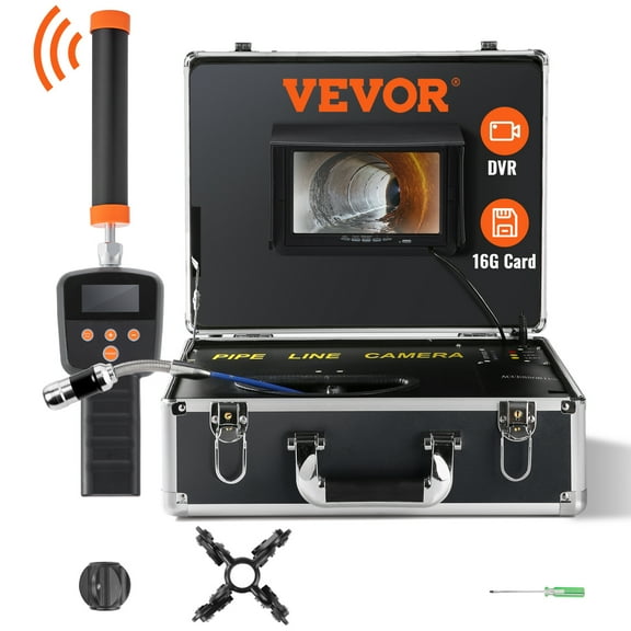 VEVOR Sewer Camera with 512Hz Locator, 131 ft/40 m, 7" Pipeline Inspection Camera with DVR Function, IP68 Camera with 12 Adjustable LEDs, A 16 GB SD Card for Sewer Line, Home