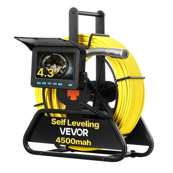 VEVOR Sewer Camera, 98 ft/30m, Self-Leveling Drain Inspection Camera with 4.3" 1080P HD Screen, IP68 Waterproof Snake Plumbing Camera with Lights - 12 LEDs & 16GB Card for Sewer Line Duct Pipe