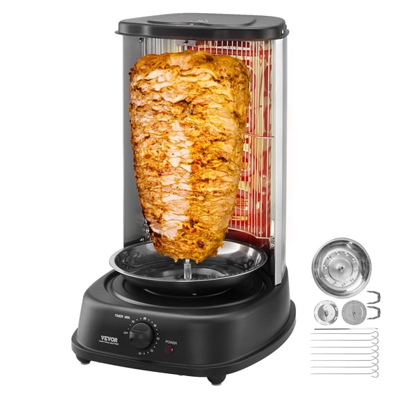 VEVOR Shawarma Grill Machine, Vertical Chicken Shawarma Cooker Machine Countertop, Electric Stainless Steel Broiler Gyro Rotisserie Oven Doner Kebab Machine, for Home Restaurant Kitchen Parties