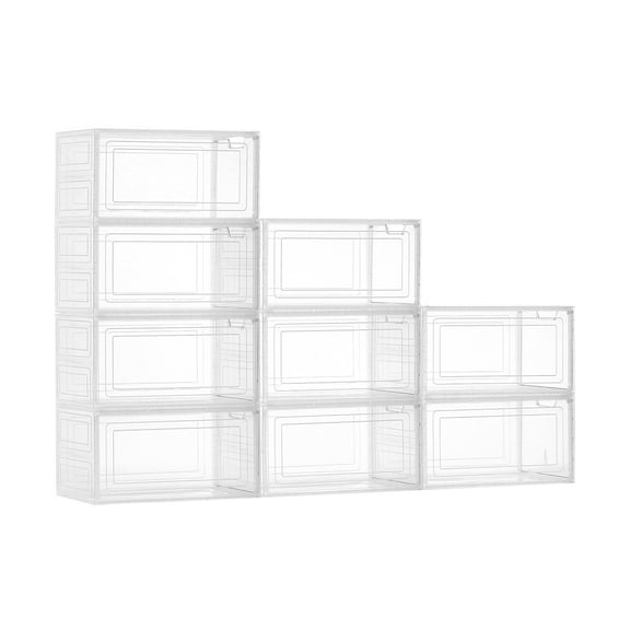 VEVOR Shoe Storage Boxes, 9 Pack Clear Stackable Shoe Boxes Storage Organizers with Magnetic Door, Fit up to US Size 13, Plastic Sneaker Containers for High Heels, Boots, and Hats, Transpare