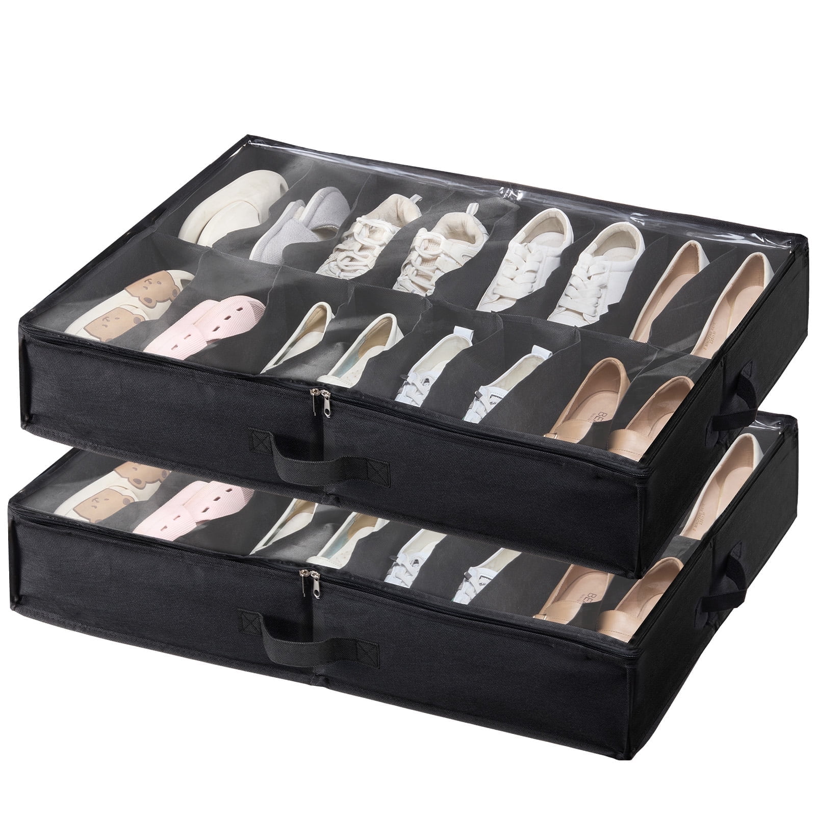 VEVOR Shoe Storage Organizer for Under Bed, Pack of 2, Accommodates 32 ...