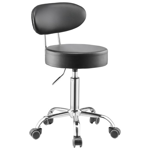 VEVOR Shop Stool with Backrest, Pneumatic Garage Seat/Work Stool with Wheels, 300 lbs Load, Adjustable Roller Creeper Seat, 360 °   Swivel Padded Workshop Stool, for Garage, Shop & Auto Repair, Black