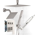 thumbnail image 1 of VEVOR Shower Faucet Set, 10 Inch Ceiling Mount Rainfall Shower System with 6 Inch Wall Mount Head and 2 in 1 Handheld Spray, Rotatable 3-Function Dual Rain Head Brass Valve & Trim Kit, Brushed Nickel, 1 of 9
