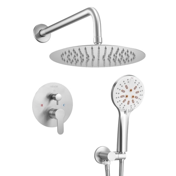 VEVOR Shower Faucet Set, Rainfall Bathroom Shower System with 10-Inch Round Rain Shower Head and Handheld Spray, Wall Mounted Bath Fixtures with Brass