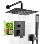 VEVOR Shower Faucet Set, Rainfall Bathroom Shower System with 10-Inch Square Rain Shower Head and Handheld Spray, Wall Mounted Bath Fixtures with Brass Valve and Trim Kit, Matte Black