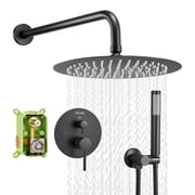 VEVOR Shower Faucet Set, Rainfall Bathroom Shower System with 8-Inch Round Rain Shower Head and Handheld Spray, Wall Mounted Bath Fixtures with Brass Valve and Trim Kit, Matte Black