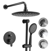 VEVOR Shower Faucet Set, Rainfall Bathroom Shower System with 9-Inch Round Rain Shower Head and Handheld Spray, Wall Mounted Bath Fixtures with Brass Valve and Trim Kit, Matte Black
