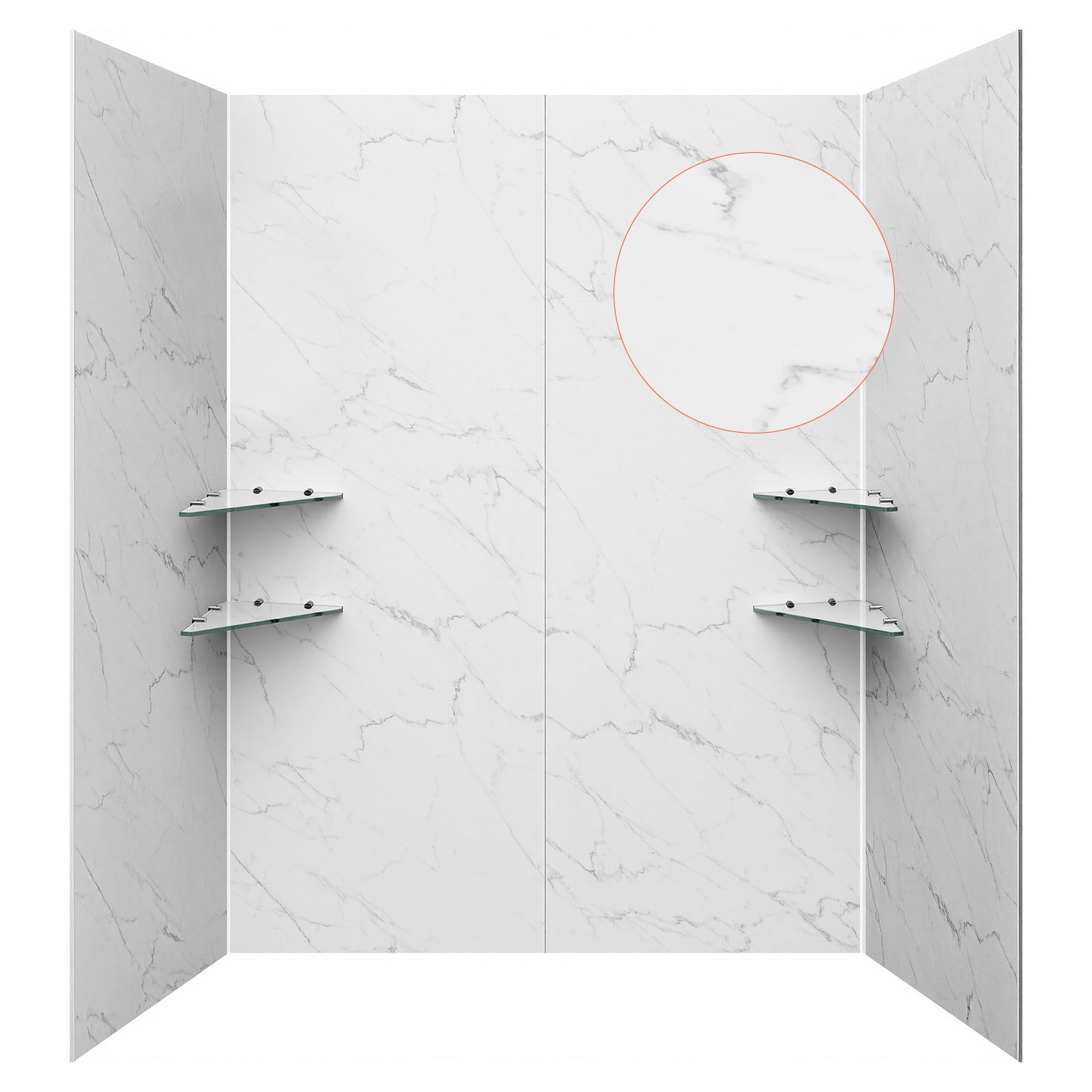 VEVOR Shower Wall Panels, 60" W x 32" D x 80" H, 0.2" (5 mm) Thick, 4-Panel Waterproof SPC Shower Surround Kit, Quick Install and Trimmable Bathroom Tub Wall Panel Surround Kit with 4 Glass Shelves