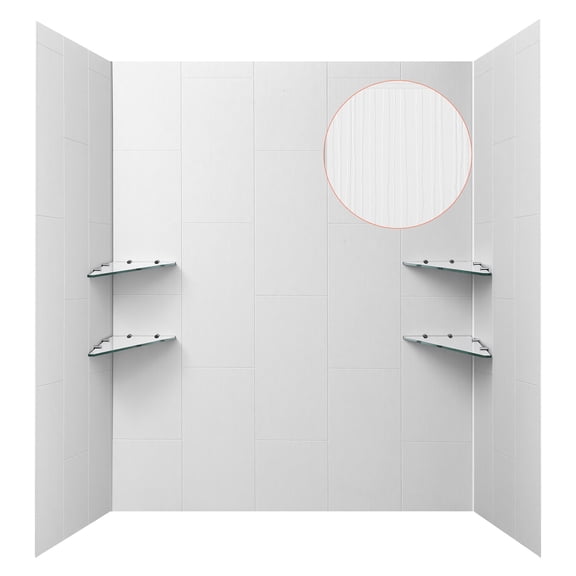 VEVOR Shower Wall Panels, 60" W x 36" D x 75" H, 0.14" (3.5 mm) Thick, 3-Panel Waterproof SMC Shower Surround Kit,Quick Install and Trimmable Bathroom Tub Wall Panel Surround Kit with 4 Glass Shelves