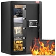 thumbnail image 1 of VEVOR Single Door 3.5 cu.ft Safe Box with Key Lock & Password, Safe Lock Box with Fireproof Bag, Key Rack, LED Light, and 2 Shelves for Money, Documents, Jewelry, and Valuables, Black, 1 of 9