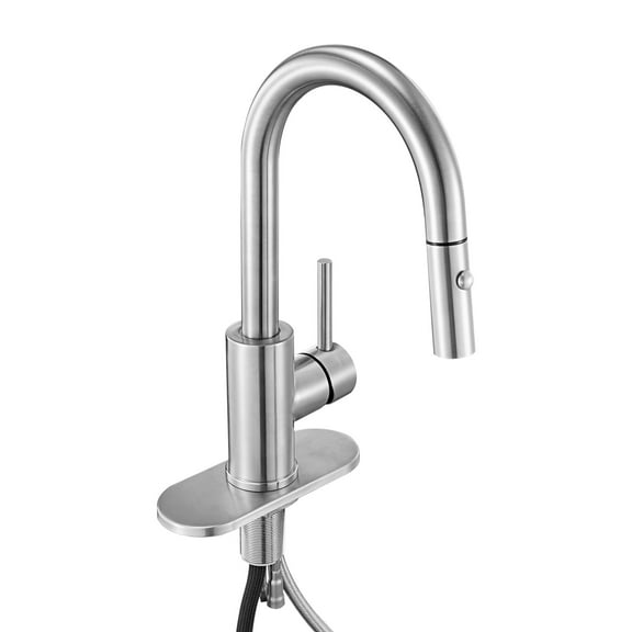 VEVOR Single Handle Sink Faucet, Brushed Nickel Kitchen Faucet with Pull Down Sprayer, Suitable for Bathroom, RV, Bar Sink, Public Restroom, Stream & Spray Dual Water Flow Modes, Leak-Proof Valve
