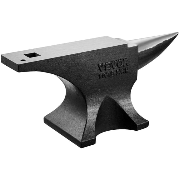 VEVOR Single Horn Anvil, 110lbs Cast Steel Anvil, High Hardness Rugged Round Horn Anvil for Blacksmiths, with Large Countertop and Stable Base, Metal Working Tool for Metal Bending, Shaping,