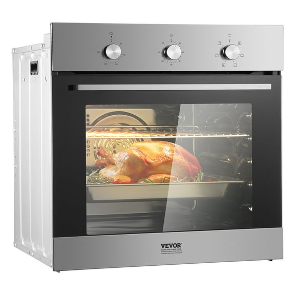 VEVOR Single Wall Oven, 24" Electric Built-in Wall Oven with 6 Cooking Functions, 2.68 Cu.Ft Electric Wall Ovens with Timer, 2000W Electric Oven with Baking Rack and Tray, for Kitchen