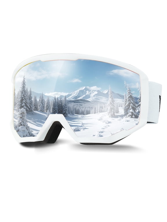 Ski Goggles, Cylindrical Lens with Pink Revo Coating, OTG Anti fog Snow Goggles for Men Women Youth, TPU Frame & Ventilation Structure, Suitable for Skiing, Skating, Snowboarding, Cycling