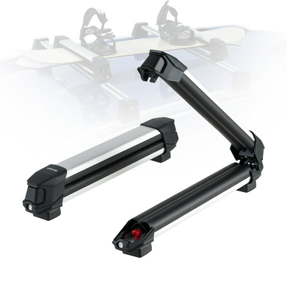 VEVOR Ski & Snowboard Roof Rack, Carry up to 4 Pairs of Skis or 2 Snowboards, 2 PCS Aluminum Universal Car Roof Rack with Lock & Rubber Padding, Carrier for Fishing Rod, Fit Most Slotted Crossbars
