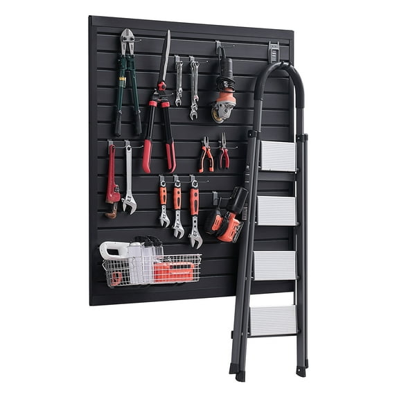 VEVOR Slat Wall Paneling, 4 x 4 ft, PVC Garage Slatwall with Modular Design,Black Slat Wall Easy-to-Install Adjustable Slatwall Panel with Coupling Structure & DIY Cutting,Fits for Storage & Display