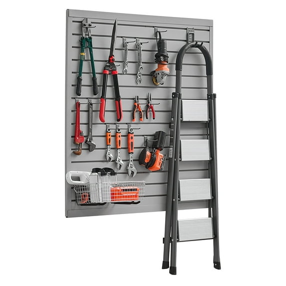 VEVOR Slat Wall Paneling, 4 x 4 ft, PVC Garage Slatwall with Modular Design,Grey Slat Wall Easy-to-Install Adjustable Slatwall Panel with Coupling Structure & DIY Cutting,Fits for Storage & Display