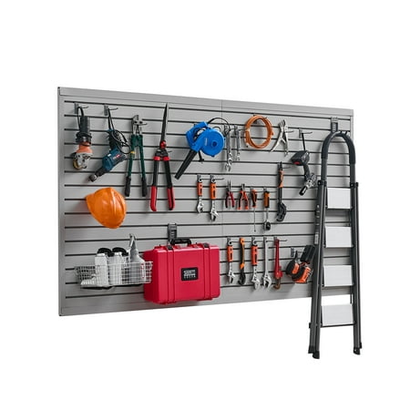 VEVOR Slat Wall Paneling,8 x 4 ft, PVC Garage Slatwall with Modular Design,Grey Slat Wall Easy-to-Install Adjustable Slatwall Panel with Coupling Structure & DIY Cutting,Fits for Storage & Display