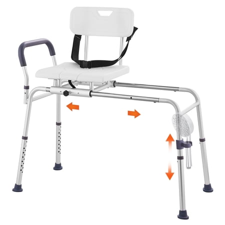 VEVOR Sliding Tub Transfer Bench, Height Adjustable Bathtub Transfer Bench with Cut-Out Seat, Reversible Backrest & Safety Belt,400LBS Capacity