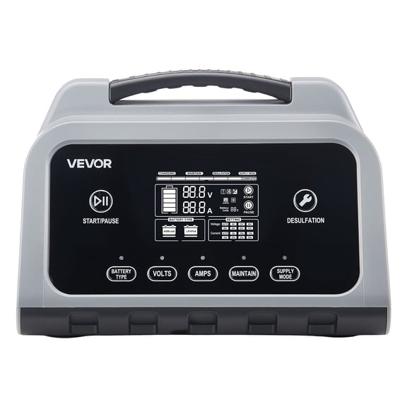 VEVOR Smart Battery Charger, 20A, 6V 12V 24V Lithium LiFePO4 Lead-Acid (Gel/AGM) Car Battery Charger, with LCD Display, Trickle Charging Maintainer Desulfator, for Car, Boat, Motorcycle, Lawn Mowers