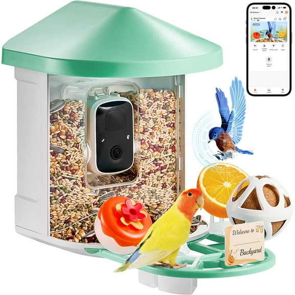 VEVOR Smart Bird Feeder with Camera, 2K HD AI Identify 10,000+ Bird Species, Solar-Powered Bird Watching Camera with Auto Capture & Instant Notify, Wireless Outdoor Ideal Gift