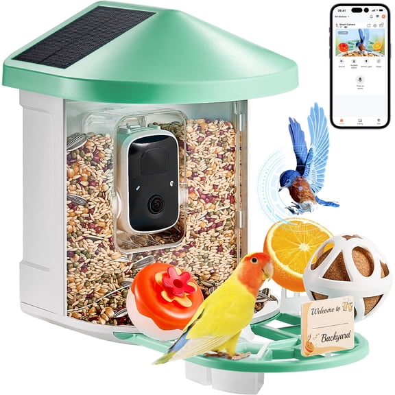 VEVOR Smart Bird Feeder with Camera, 2K HD AI Identify 10000+ Bird Species, Solar-Powered Bird Watching Camera with Auto Capture & Instant Notify, Wireless Outdoor Gift for Bird Lover (3 Solar Panels
