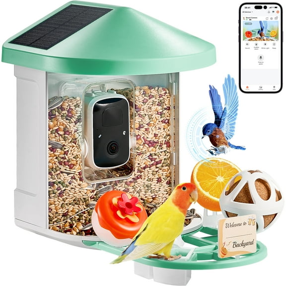 VEVOR Smart Bird Feeder with Camera, 2K HD AI Identify 10000+ Bird Species, Solar-Powered Bird Watching Camera with Auto Capture & Instant Notify, Wireless Outdoor Gift (3 Solar Panels)
