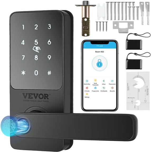 VEVOR Smart Lock, 5-in-1 Smart Door Knob, Fingerprint Deadbolt with App Control,Bluetooth Smart Lock,Keyless Entry Door Lock with Handle,Biometric Door Lock,Keypad Digital Door Lock for Front Door