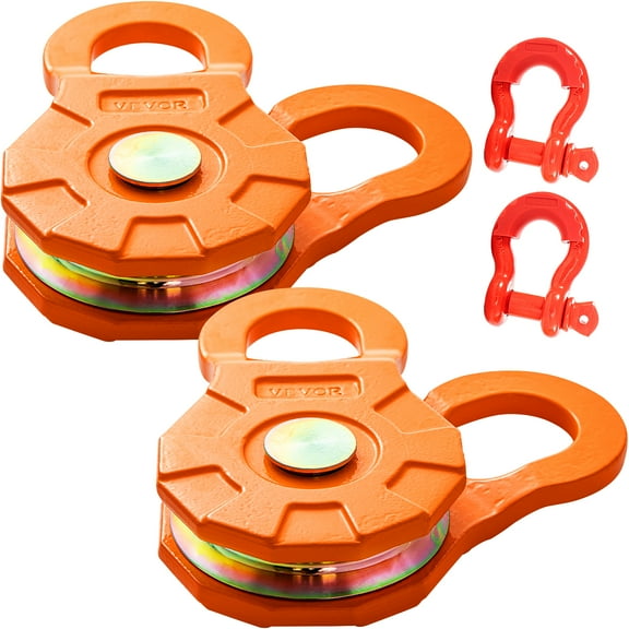 VEVOR Snatch Block, 11T/25,000 LBS Working Load Limit, Heavy Duty Winch Pulley for 0.55"/14 mm Synthetic Rope or Soft Shackles, Off-Road Recovery Accessories for Tractor, Truck, ATV & UTV, 2 Packs