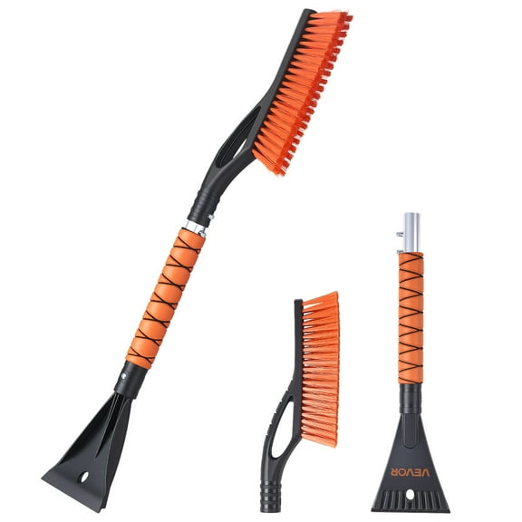 VEVOR Snow Brush and Ice Scrapers for Car Windshield, 27-inch Aluminum Snow Scraper Removal Tool with Foam Grip & Scratch-Free Bristles, Detachable and Easy-to-Carry for Cars, Trucks, SUVs, RVs