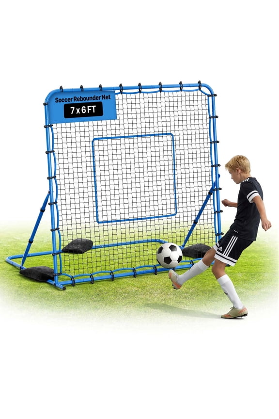 Soccer Rebounder Net, Quick-Switch Angle Soccer Goal Rebounder for Control, Passing Practice, Heavy-Duty Iron Frame & PE Net, Easy Setup Ball Training Aids & Equipment for Teens&Adults,7 x 6 ft