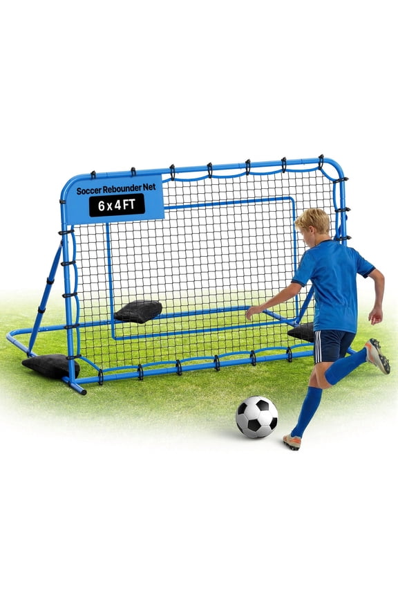 Soccer Rebounder Net, Quick-Switch Angle Soccer Goal Rebounder for Control, Passing Practice, Heavy-Duty Iron Frame & PE Net, Easy Setup Ball Training Aids & Equipment for Teens&Adults,6 x 4 ft