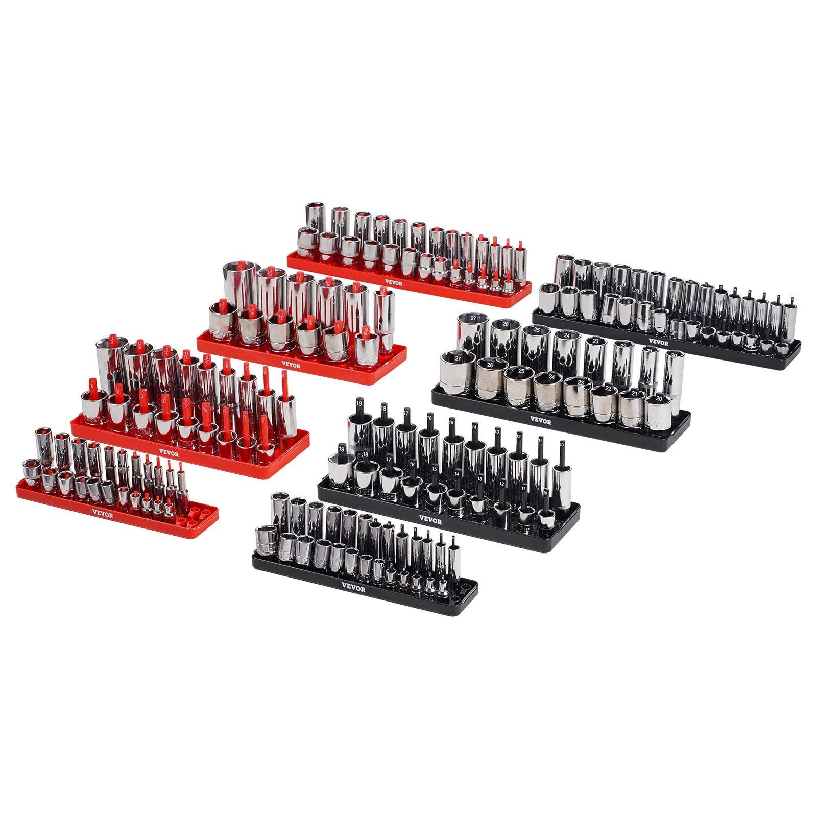 Labeled Socket Rack VEVOR Socket Organizer Set, 8PCS High-Rod Socket Holder, 1/4'', 3/8 ...