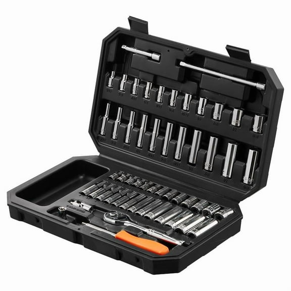 Socket Set, 1/4 Inch Drive Socket and Ratchet Set, 6-Point Socket Opening, 54 Pieces Tool Set SAE and Metric, Deep and Standard Sockets, 5/32-9/16 in, 4-14 mm, with Accessories, Storage Case