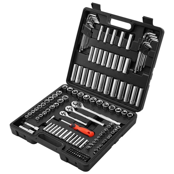 VEVOR Socket Set, 149 Pieces, 3/8 & 1/4 & 1/2 inch Drive Socket and Ratchet Set, SAE and Metric, Deep and Shallow, Mechanic Tool Kit with Bits, Accessories, Storage Case, CR-V Alloy Steel, for Repair