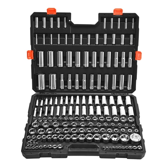 VEVOR Socket Set, 163 Pieces, 3/8 & 1/4 & 1/2 inch Drive Socket Tool Set, SAE and Metric, Deep and Standard, Mechanic Tool Kit with Storage Case, Chrome Plated CR-V Alloy Steel, for Automotive Repair