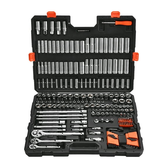 VEVOR Socket Set, 225 Pieces, 3/8 & 1/4 & 1/2 inch Drive Socket and Ratchet Set, SAE and Metric, Deep and Shallow, Mechanic Tool Kit with Bits, Accessories, Storage Case, CR-V Alloy Steel, for Repair