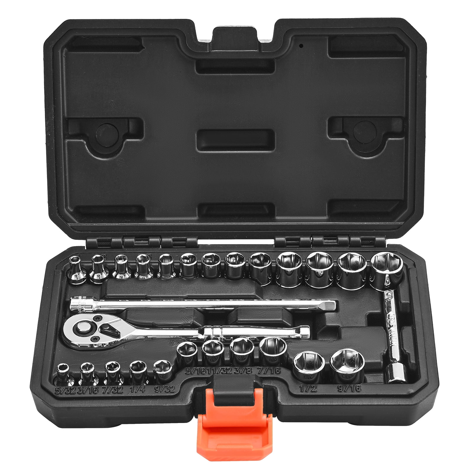VEVOR Socket Set, 27 Pieces, 1/4 inch Drive Socket and Ratchet Set, SAE and Metric, Mechanic Tool Kit with Ratchet Wrench, Extension Bar and Storage Case, CR-V Alloy Steel, for Automotive Repair