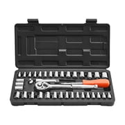 VEVOR Socket Set, 39 Pieces, 3/8 & 1/4 inch Drive Socket and Ratchet Set, SAE and Metric Size, Mechanic Tool Kit with Ratchet Wrench, Accessories, Storage Case, CR-V Alloy Steel,for Automotive Repair
