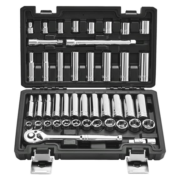 VEVOR Socket Set, 44 Pieces, 3/8 inch Drive Socket and Ratchet Set, SAE and Metric, Deep and Shallow, Mechanic Tool Kit with Accessories and Storage Case, CR-V Alloy Steel, for Automotive Repair