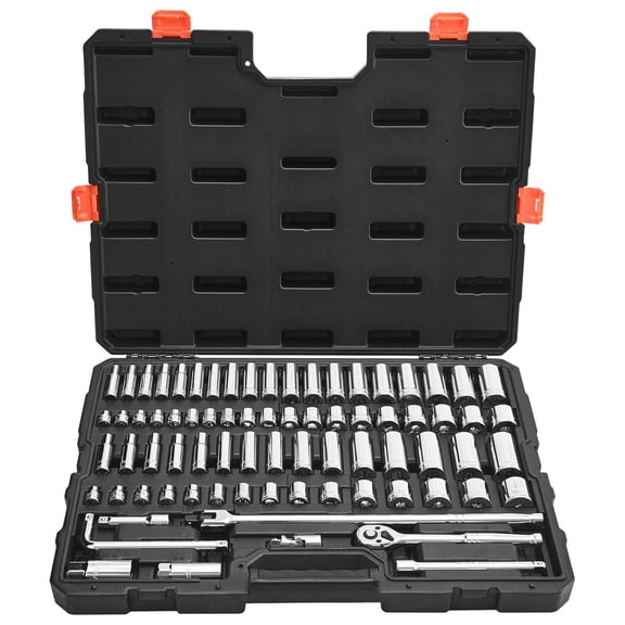 VEVOR Socket Set, 76 Pieces, 3/8 inch Drive Socket and Ratchet Set, SAE and Metric, Deep and Shallow, Mechanic Tool Kit with Accessories and Storage C