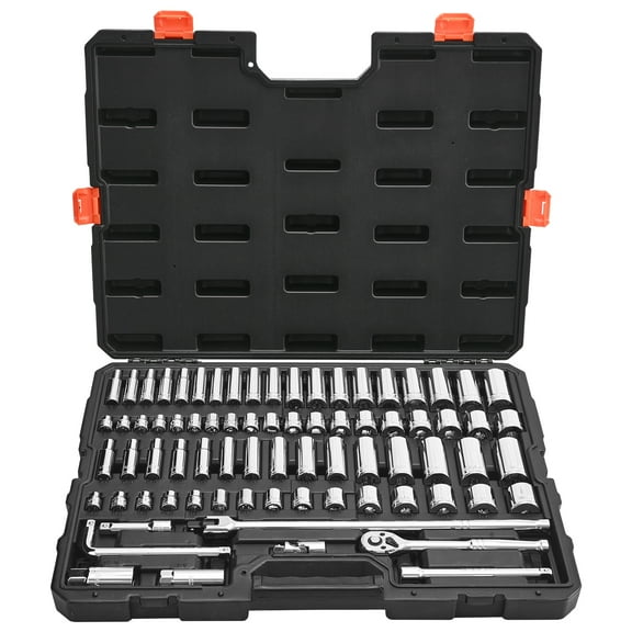 VEVOR Socket Set, 76 Pieces, 3/8 inch Drive Socket and Ratchet Set, SAE and Metric, Deep and Shallow, Mechanic Tool Kit with Accessories and Storage Case, CR-V Alloy Steel, for Automotive Repair