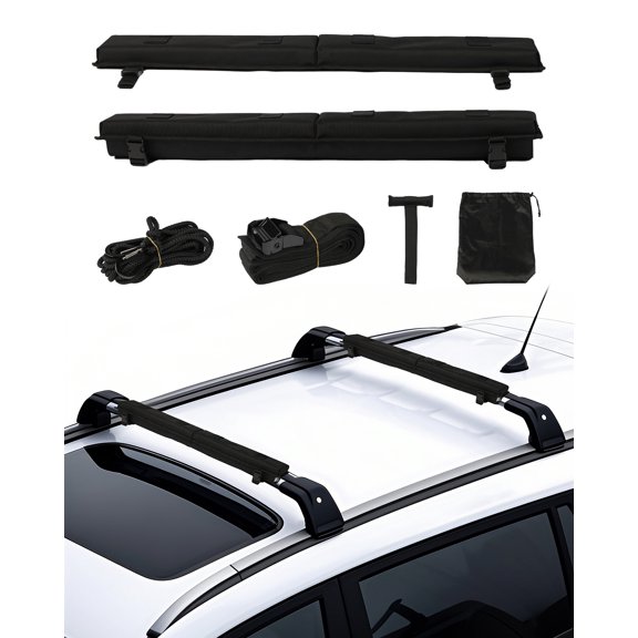 VEVOR Soft Roof Rack Pads, 30" Universal Car Roof Rack Pad for Various Crossbars, 176LBS Loading Luggage Kayak Carrier with 2 Tie Down Straps,2 Quick Loop Straps & Storage Bag for SUP Canoe Snowboard