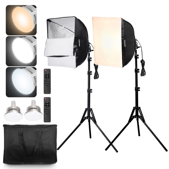 VEVOR 16 in x 16 in softbox lighting kit with 45W LED bulbs, 3000-6500K adjustable color temperature
