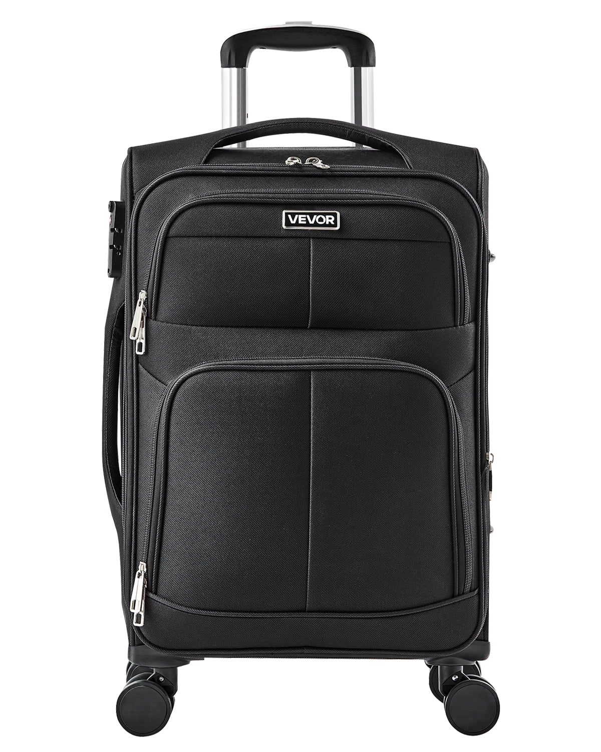 VEVOR Softside Expandable Luggage with Spinner Wheels, 20-Inch Softside Carry on Luggage, Lightweight Checked Suitcase with Expandable Zippered Pocket and TSA Lock, Black