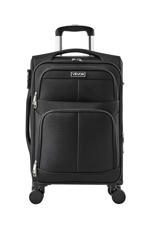 Softside Expandable Luggage with Spinner Wheels, 20-Inch Softside Carry on Luggage, Lightweight Checked Suitcase with Expandable Zippered Pocket and TSA Lock, Black