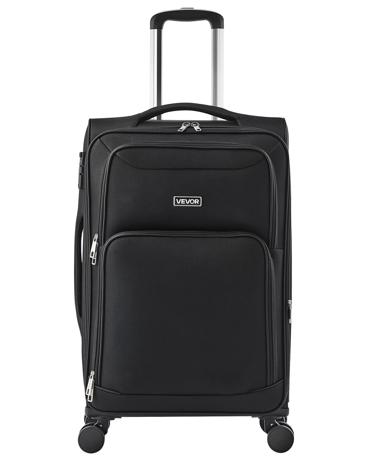 VEVOR Softside Expandable Luggage with Spinner Wheels, 24-Inch Softside Checked Medium Luggage, Lightweight Checked Suitcase with Expandable Zippered Pocket and TSA Lock, Black