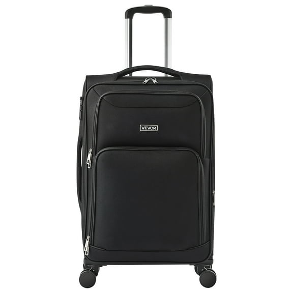 VEVOR Softside Expandable Luggage with Spinner Wheels, 24-Inch Softside Checked Medium Luggage, Lightweight Checked Suitcase with Expandable Zippered Pocket and TSA Lock, Black