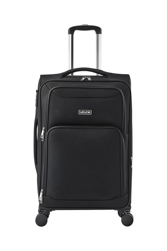 Softside Expandable Luggage with Spinner Wheels, 24-Inch Softside Checked Medium Luggage, Lightweight Checked Suitcase with Expandable Zippered Pocket and TSA Lock, Black